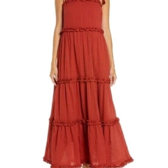 Tory Burch Dresses & Skirts - Tory Burch Ruffle Tie Shoulder Maxi Dress Size Small Color Ashberry
